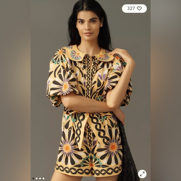FARM Rio Pants - NWT $218 Farm Rio x Anthropologie Puff-Sleeve Printed Romper XXS
